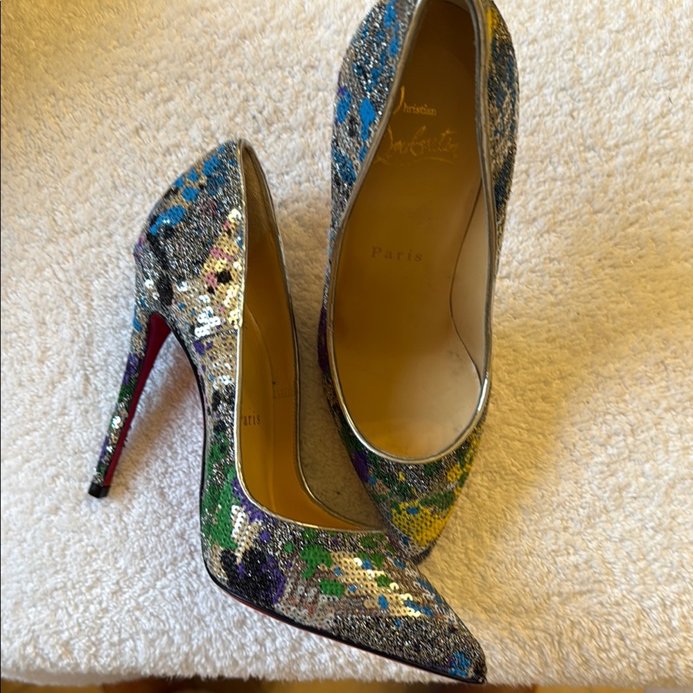 Christian Louboutin Blue and Green Glitter Heels